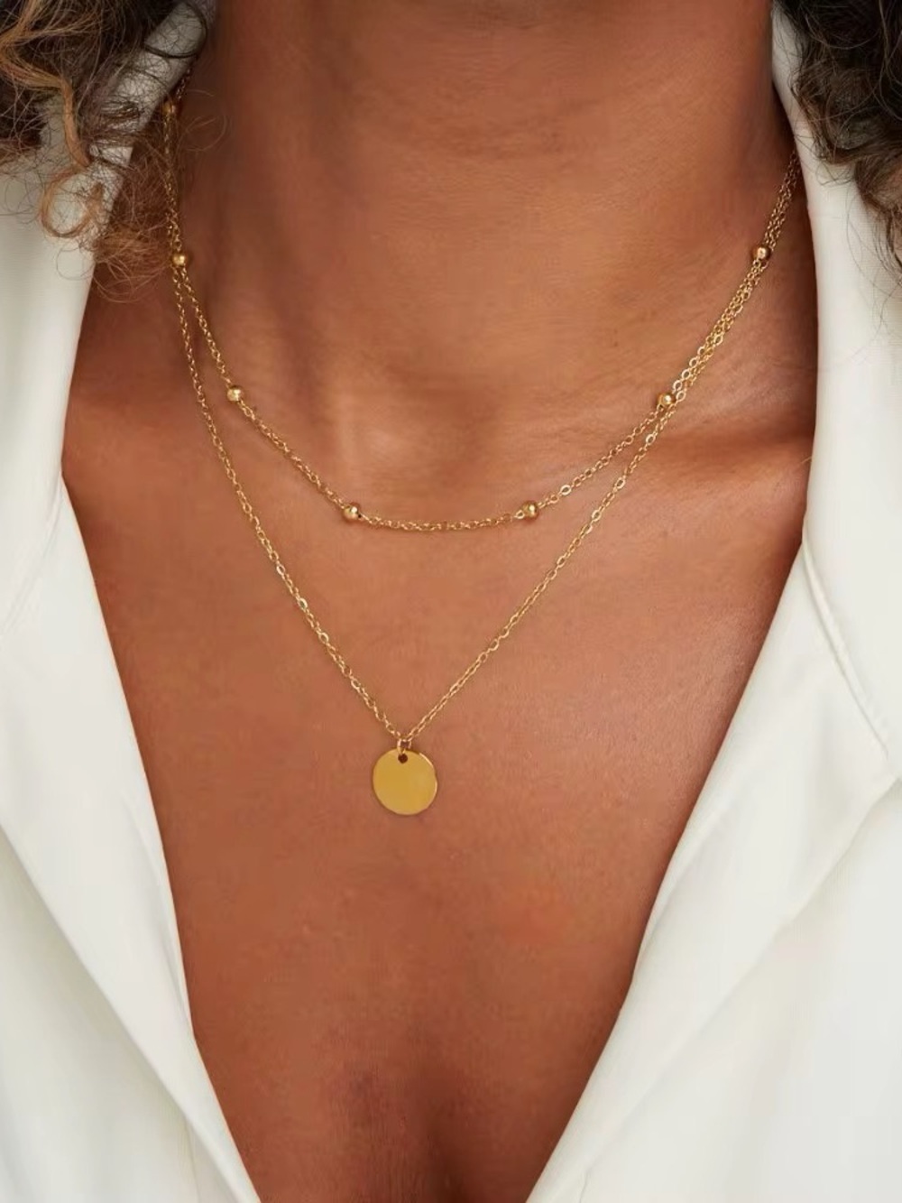 18K Gold Plated Layered Circle Pendant Necklace